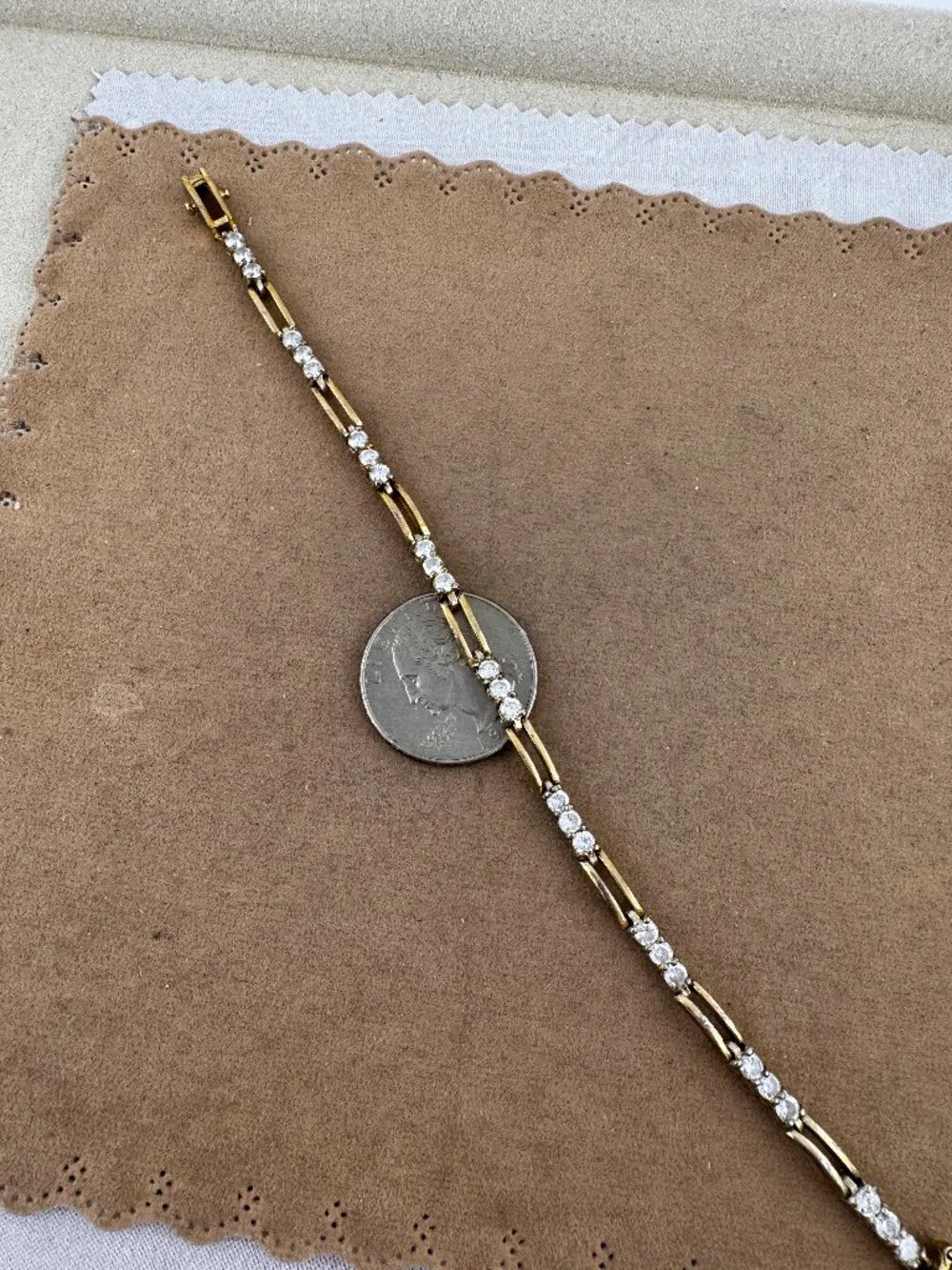 Vintage Gold Vermeil Sterling Silver Cubic Zirconia Tennis Bracelet - Picture 5 of 5